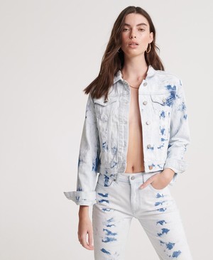 Superdry Acid Crop Denim Női Kabát Világos Sötétkék | GZXIN4960